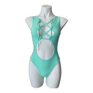 NWT Mint Green One Piece Swimsuit with Cutouts & Tie Up Front Small